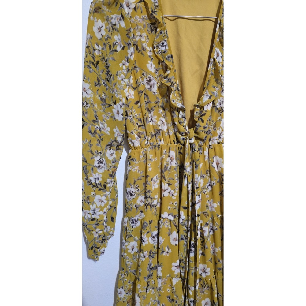NEW SHOW ME YOUR MUMU ADDY TIE DRESS FLIRTIN FLORAL Yellow Boho‎ Festival Sun M - Picture 3 of 10